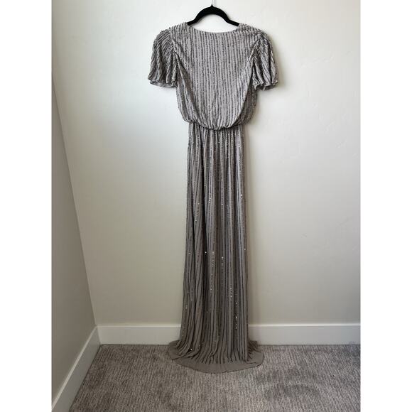Show Me Your MuMu Michelle Flutter Maxi Dress Dove Grey Beaded Sz XXS, Wedding - Picture 3 of 7